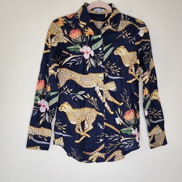 LAS SURENAS Running Cheatah Linen Blend Shirt XS - Picture 4 of 10